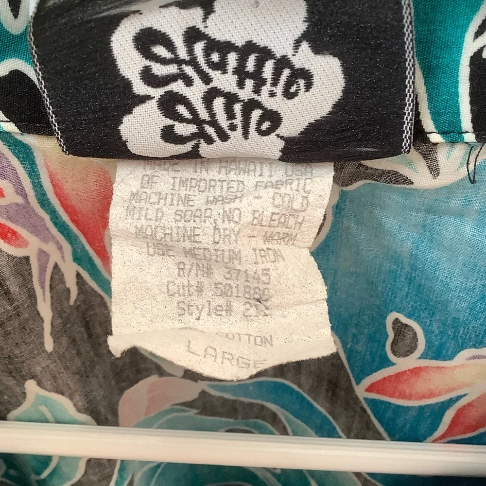 Vintage Hilo Hattie authentic Hawaiian unisex shirt teal black vacation beach